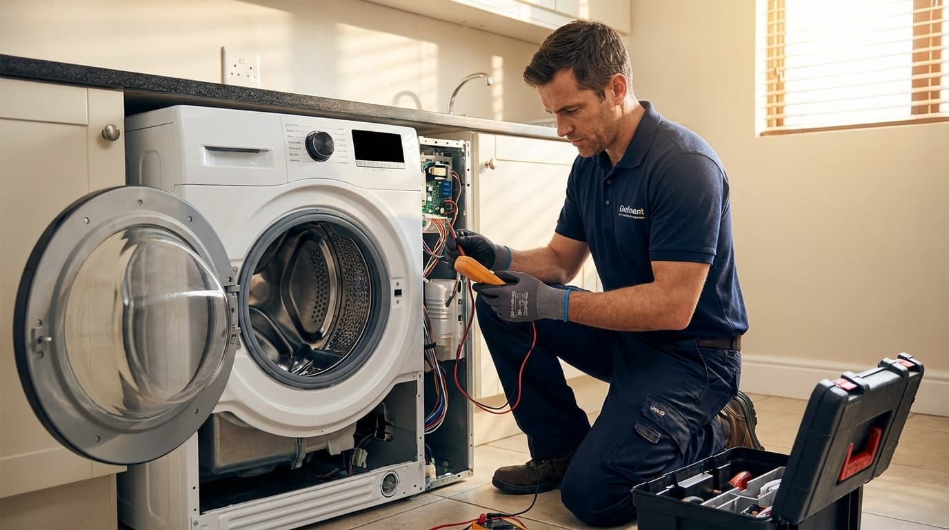 Мастер проводит профессиональную диагностику стиральной машины на дому